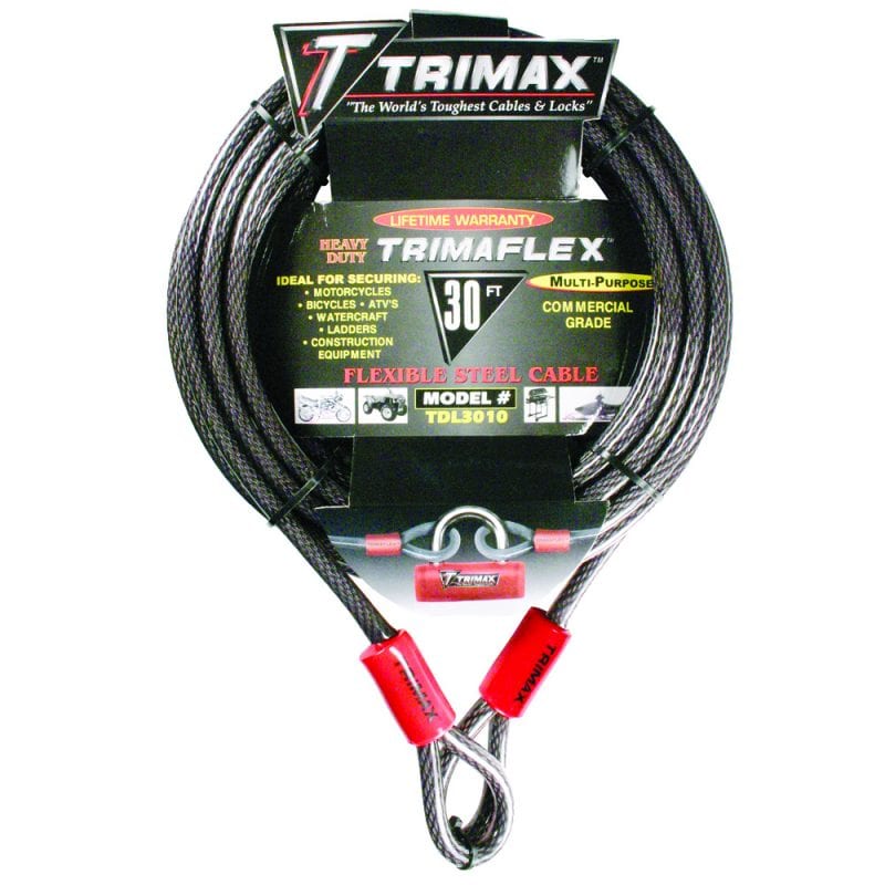 Trimax Locks Security Cable, 30 ft Length x 10 Millimeter Diameter, Steel - TDL3010