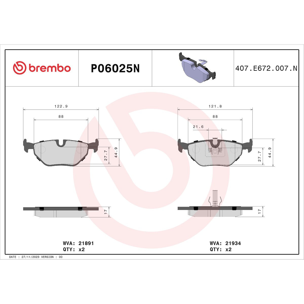 Brembo Brake Pads P06025N product image 3
