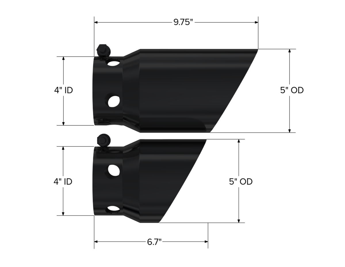 MBRP Exhaust Tail Pipe Tip, 4 in Diameter Inlet, 5 in Diameter Inlet, Black Coated T304 Stainless Steel, Set Of 2 - T5111BLK