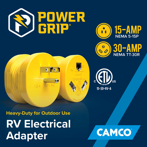 Camco Power Cord Adapter, 15 amp Male To 30 amp Female, 15 amp - 55223
