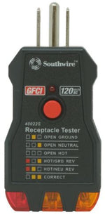 SouthWire Corp. Circuit Tester, Red/Amber Light Display, 110 To 125 V AC, Detects Faulty Wiring In 3-Wire Receptacles - 40022S