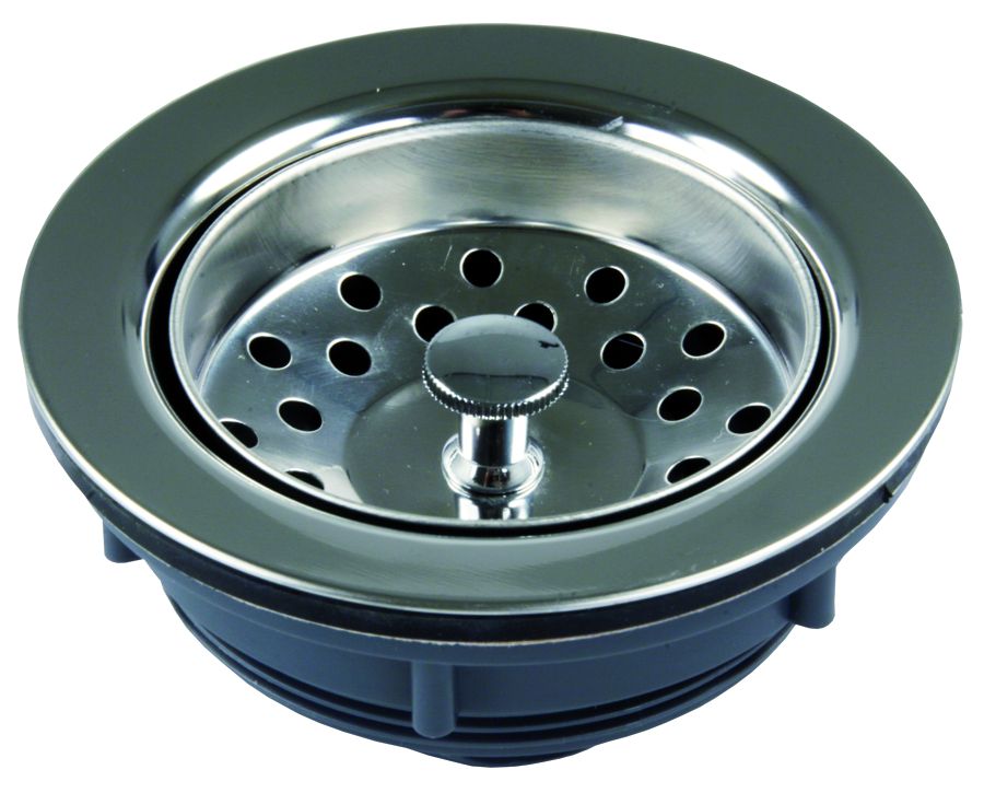 JR Products Sink Strainer, Fits Any 3-1/2 in To 4 in Sink Opening, Chrome Plated - 95285