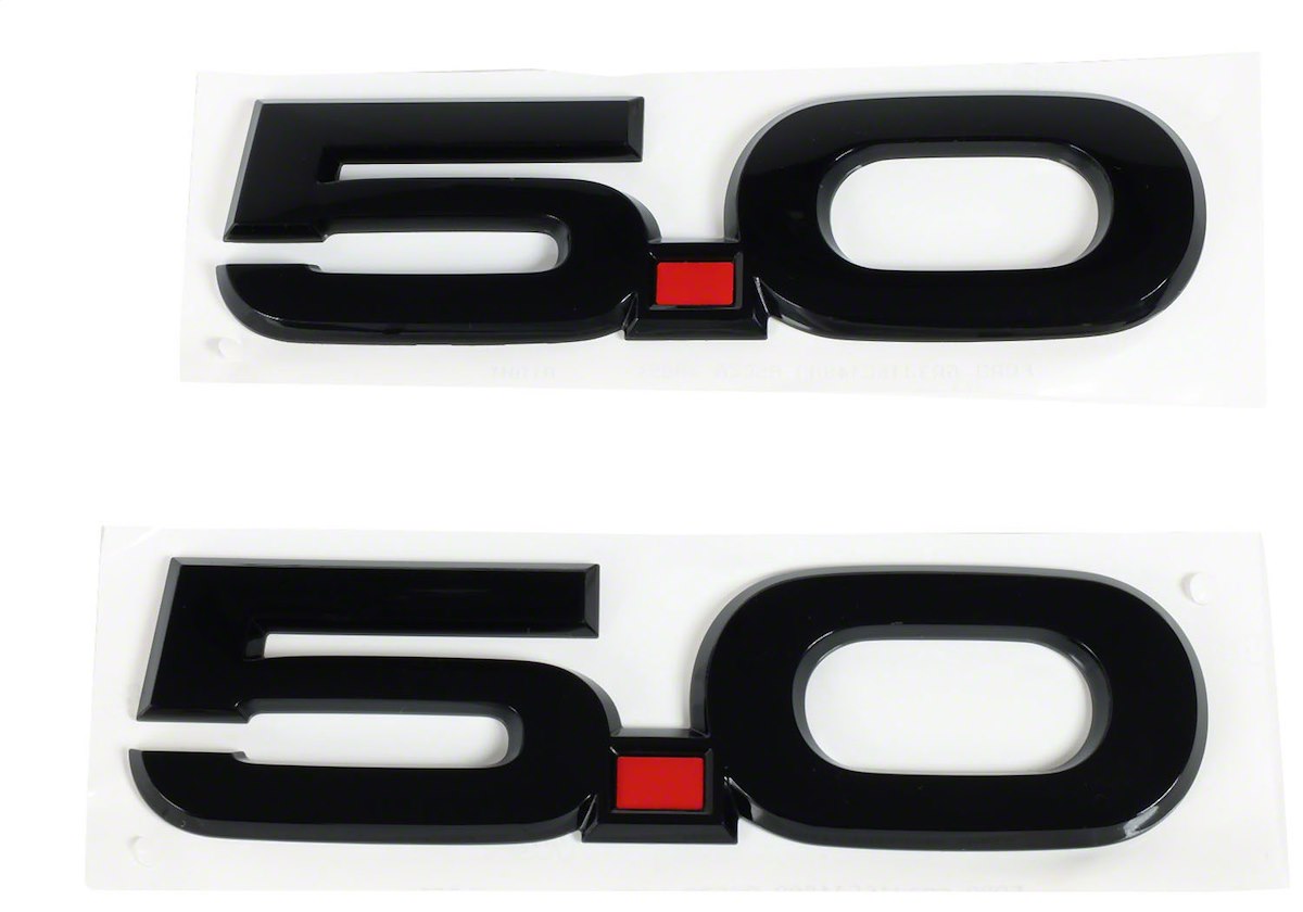 Ford Performance Emblem, For Mustang 5.0, With Right and Left Side 5.0 Emblems, Black 5/Red Point/Black 0, Set Of 2 - M-1447-M50AB