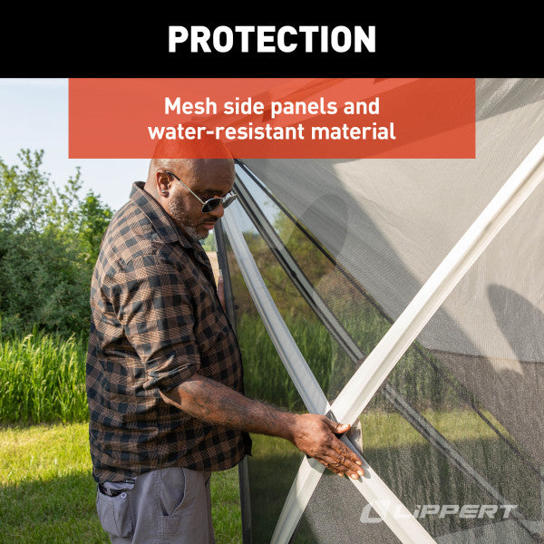 Lippert Portable Canopy, 92-1/2 in Height x 143-3/4 in Diameter, 107 Square ft Space For 4 To 6 People, 11 Millimeter Fiberglass Poles - 2021123289