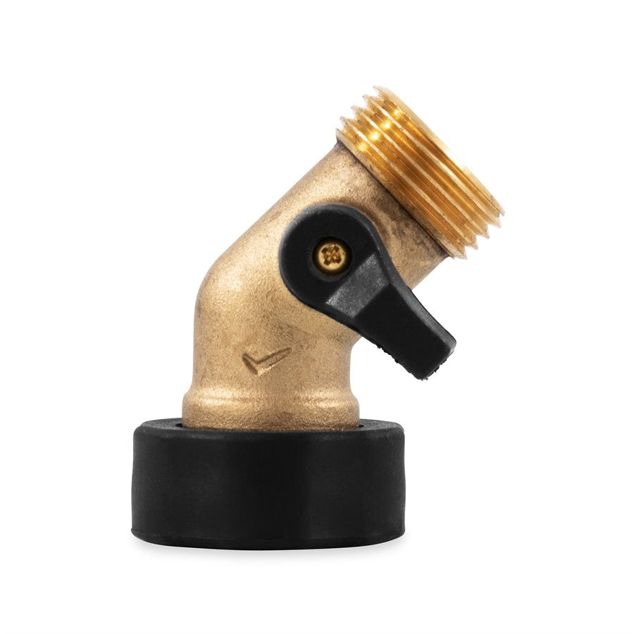 Camco Fresh Water Fill Hose Shut Off Valve, 45 degree Valve, Brass, Complies With CA and VT Regulations For Brass Content - 20173