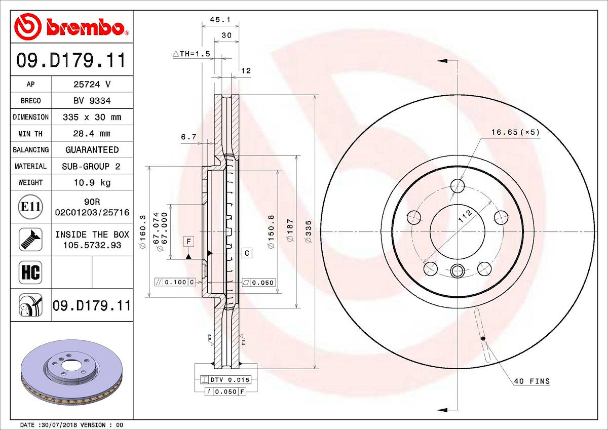 Brembo Brake Rotors 09D17911C02 product image 3