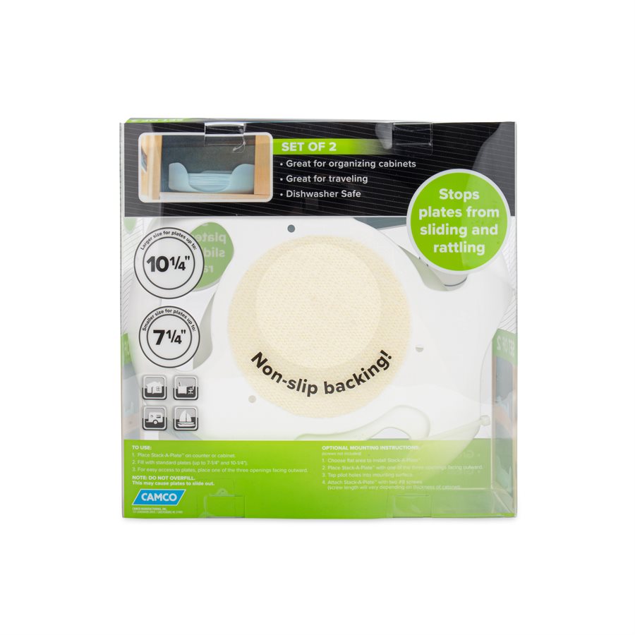 Camco Plate Holder, One For 7-1/4 in Plates and One For 10-1/4 in Plates, Bright White - 43601