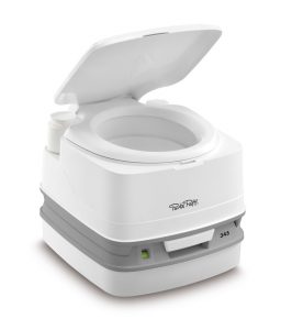 Thetford/ Norcold Toilet, Porta Potti  345, 4.0 gal Fresh Water Tank And 3.2 gal Waste Water Tank, White/Gray - 50021