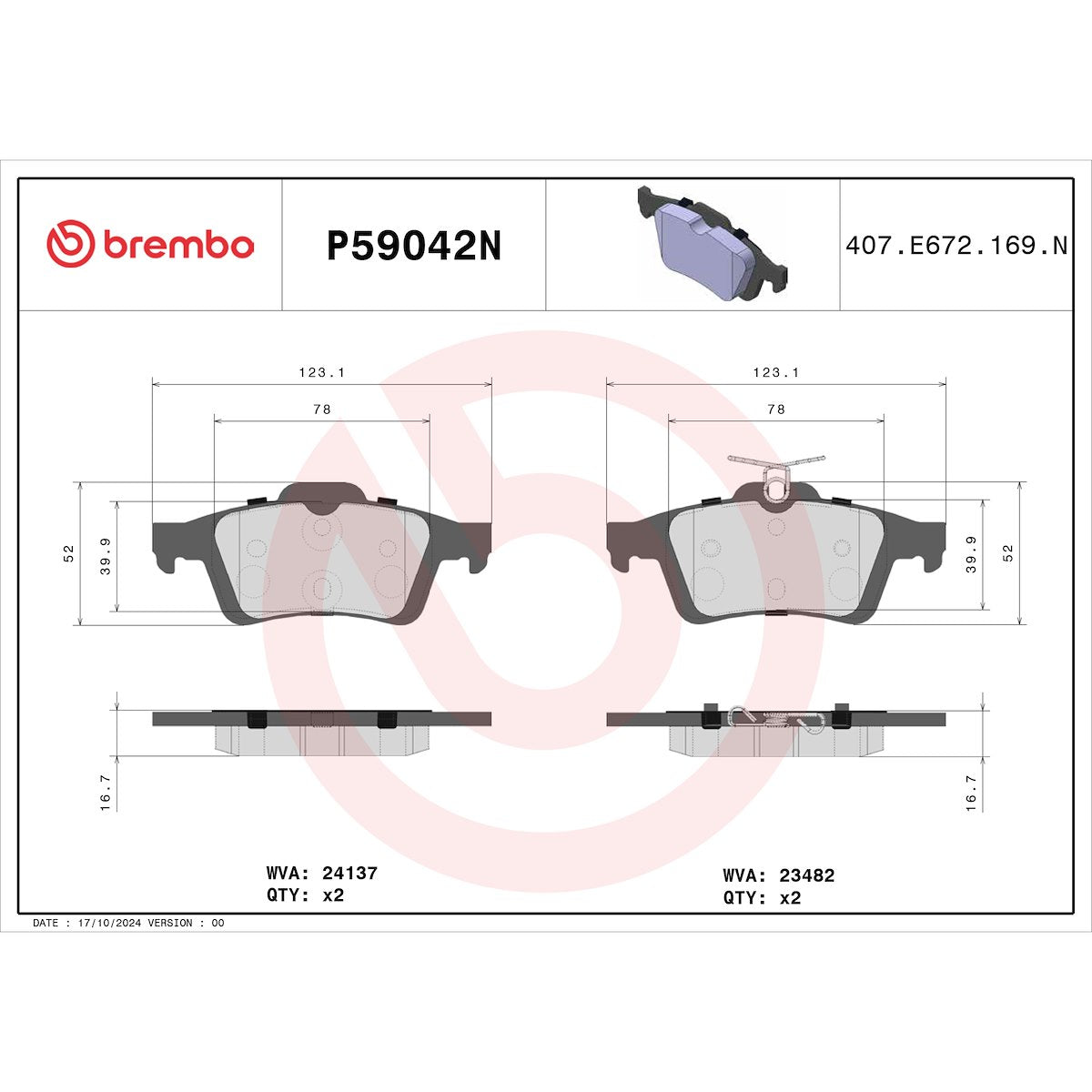 Brembo Brake Pads P59042N product image 7