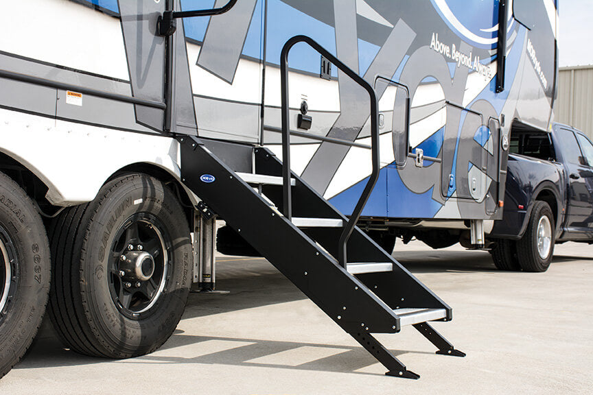 MOR/ryde Entry Step Hand Rail, Use With 1st Generation StepAbove 4 Step RV Steps, Black - STP214-006H