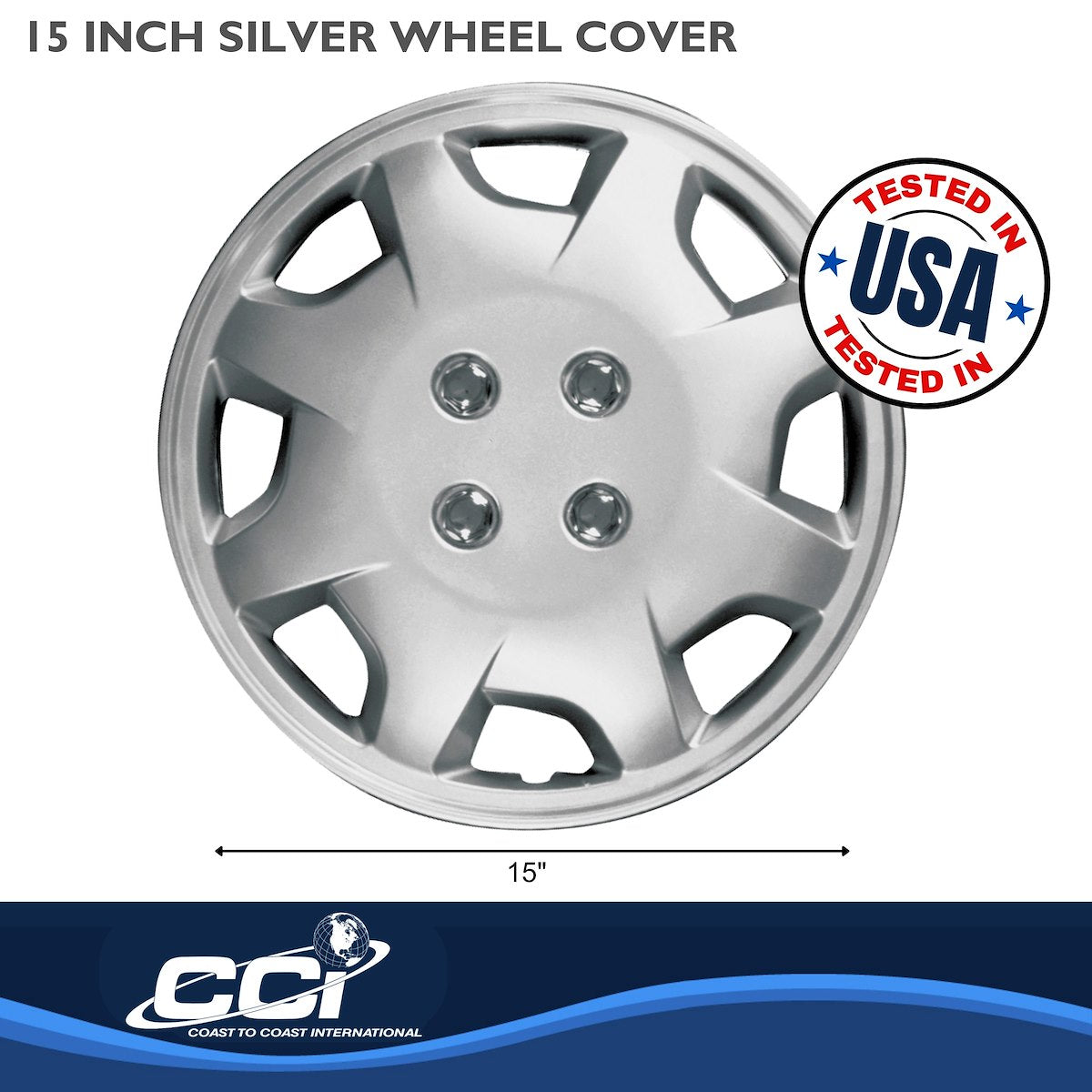 Coast2Coast Wheel Cover, 15 in, 8 Spoke, Spring Steel Clip, Set Of 4 - IWC12415S