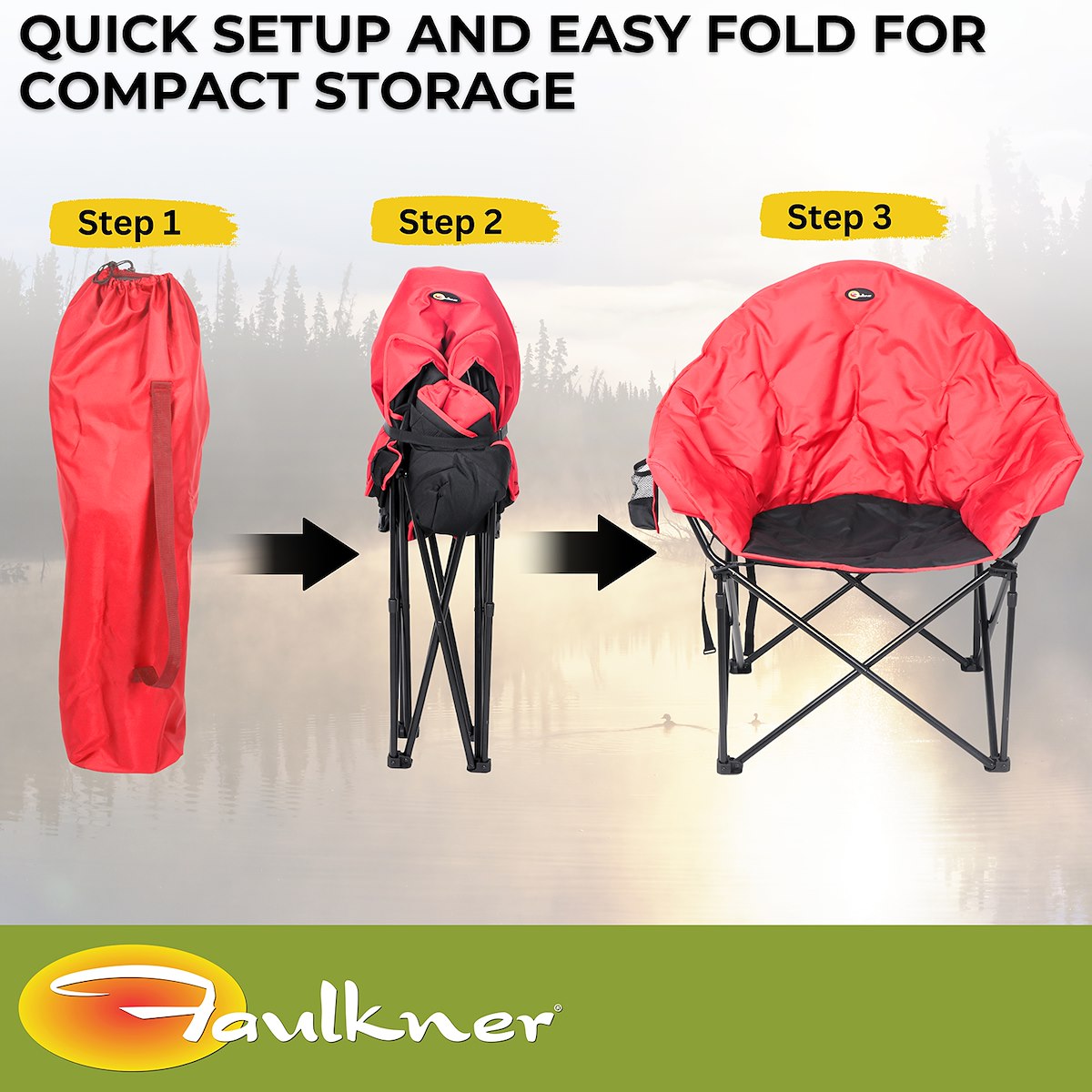 Faulkner Camping Chair, 300 lb Weight Capacity, Burgundy/Black, 3/4 in Steel Tubing With Polyester Padding/Polyester Fabric - 49579H