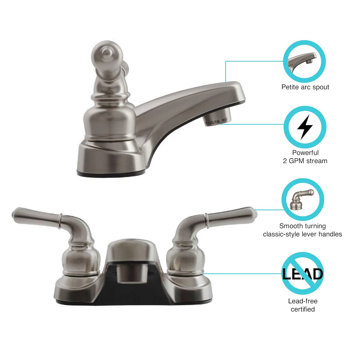 Dura Faucet Faucet, Classical Series, 2 Teapot Classical Handle, 2 Hole Application - DF-PL700C-SN