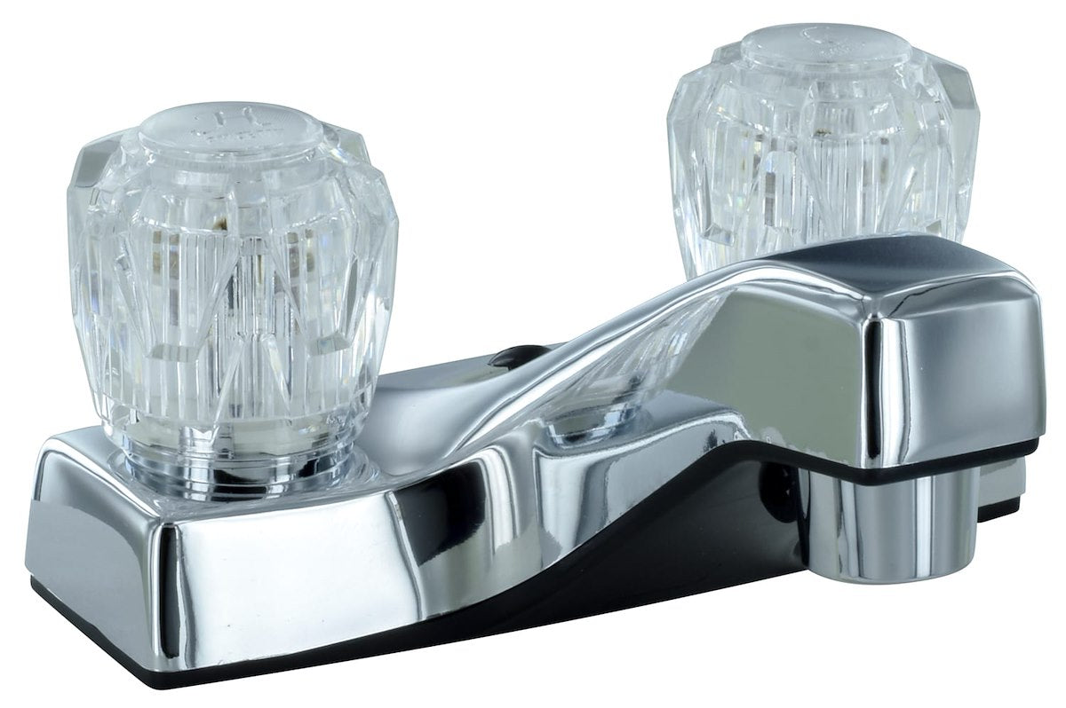 Phoenix Products Faucet, 2 Clear Crystal Acrylic Knob Handle, Polished Chrome Plated/Plastic Underbody, 2 Hole Application - PF212307