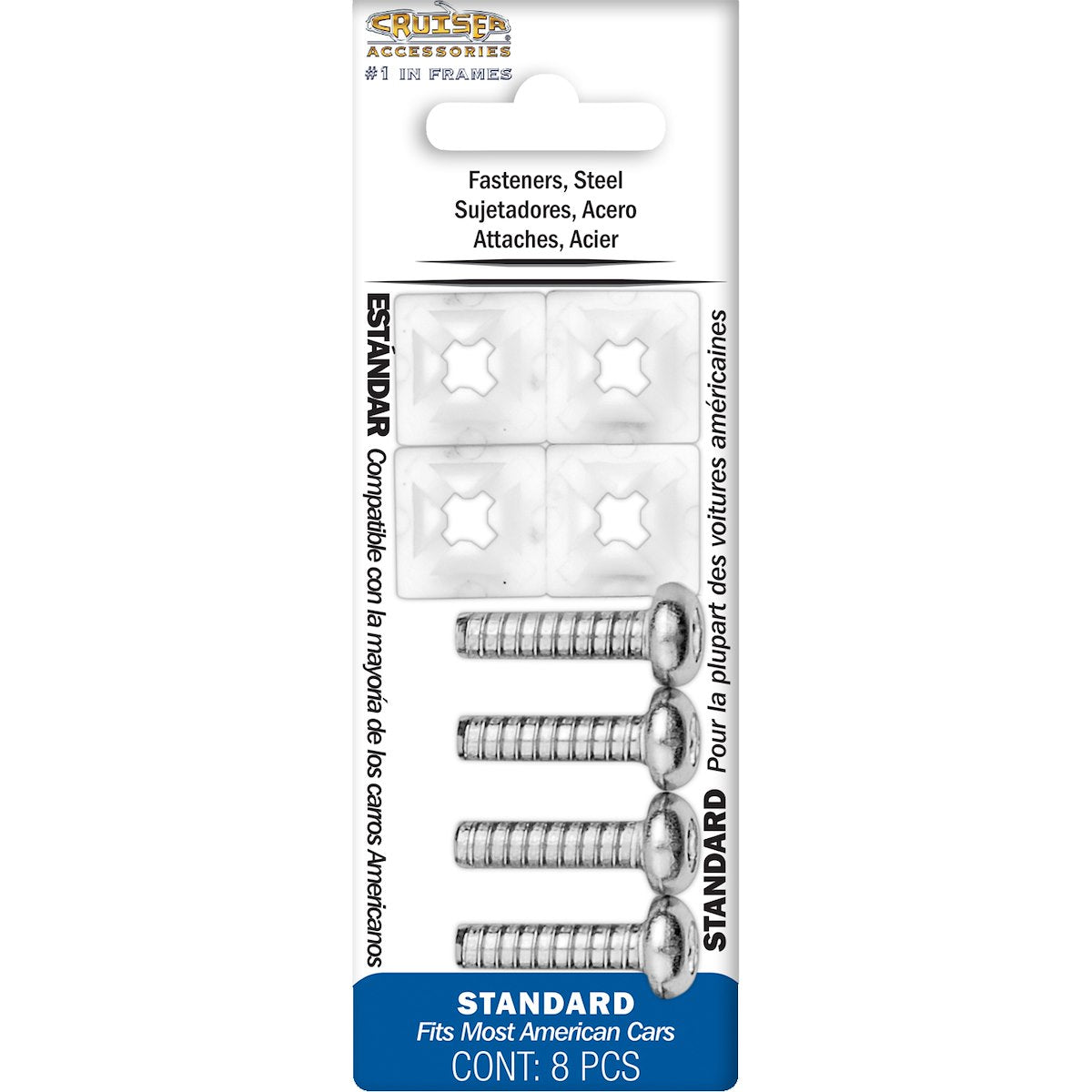 Cruiser License Plate Mounting Hardware, Standard Zinc Plated Steel, With Four Standard #2 Phillips Fasteners And Four Screw Grommets - 80230