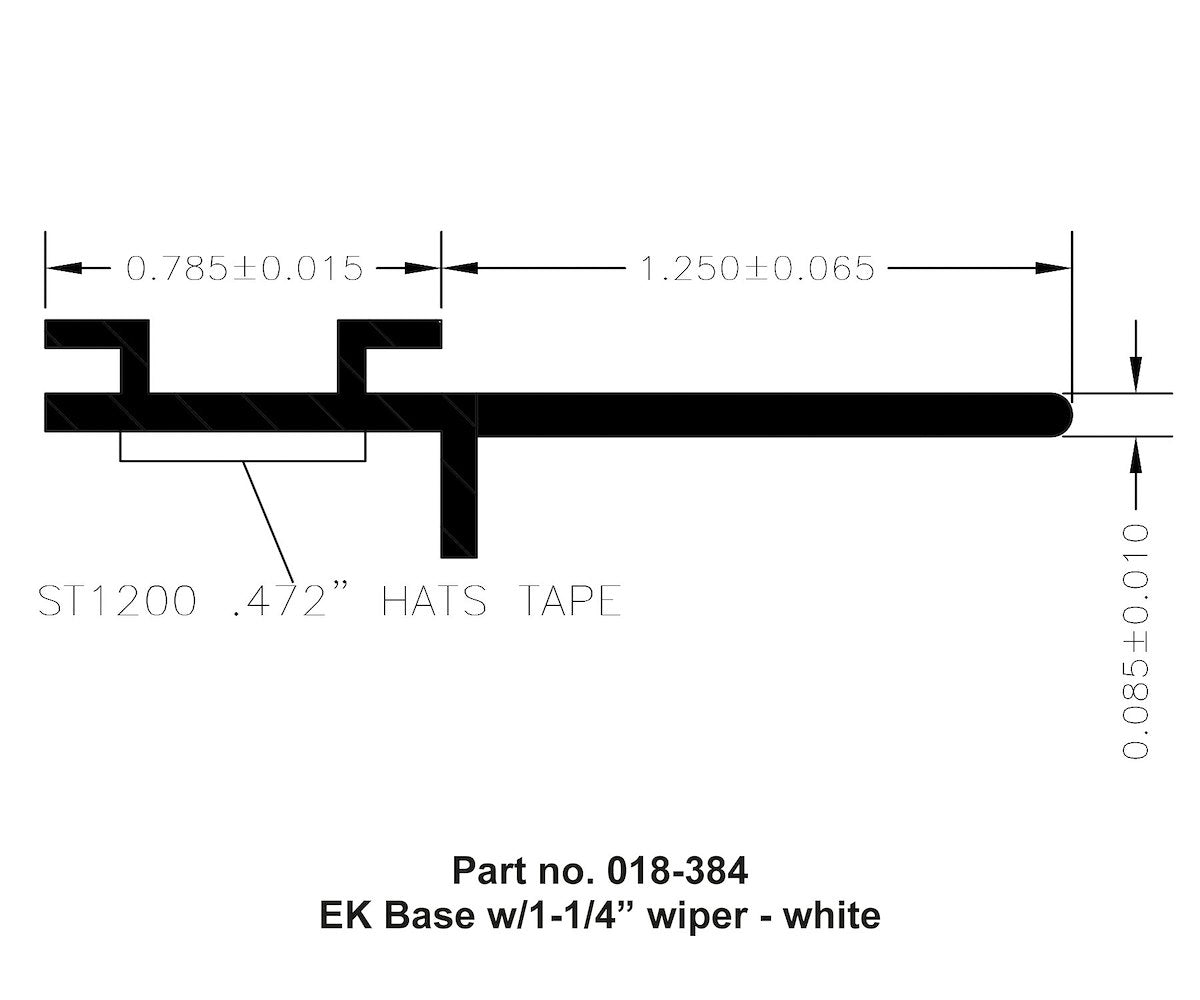 AP Products Slide Out Seal, EK Seal Base With 1-1/4 in Wiper, 1/2 in Thickness x 2 in Width x 35 ft Length, White - 018-384