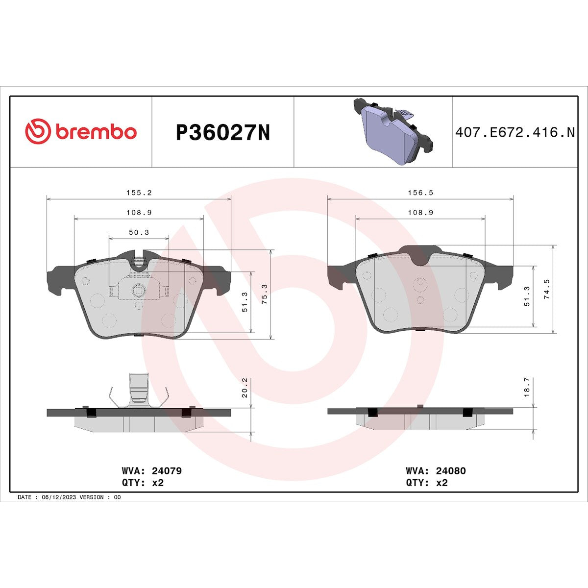 Brembo Brake Pads P36027N product image 7