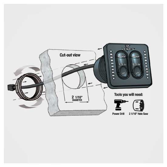 Lenco Boat Trim Tab Control, Low Profile LED Indicator Tactile Key Pad Switch, 2-3/4 in Width x 2-3/4 in Height, 2-1/16 in Cut-Out Hole - 15270-001