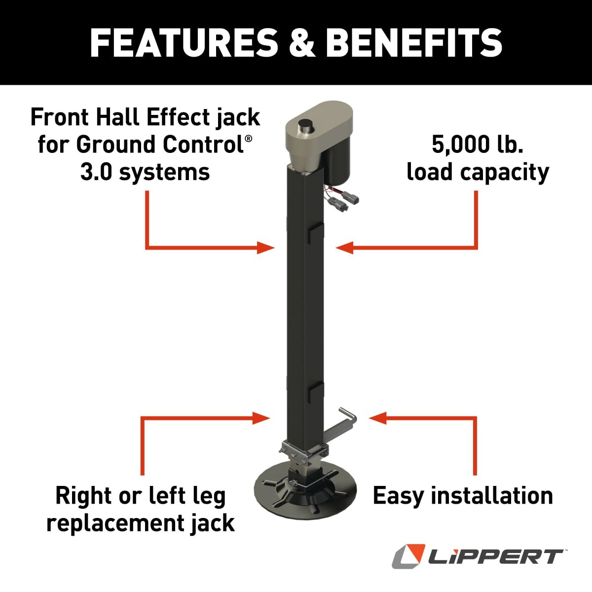 Lippert Leveling Jack, 5000 lb Capacity, 19-13/16 in Stroke, 38 in Maximum Height - 305340