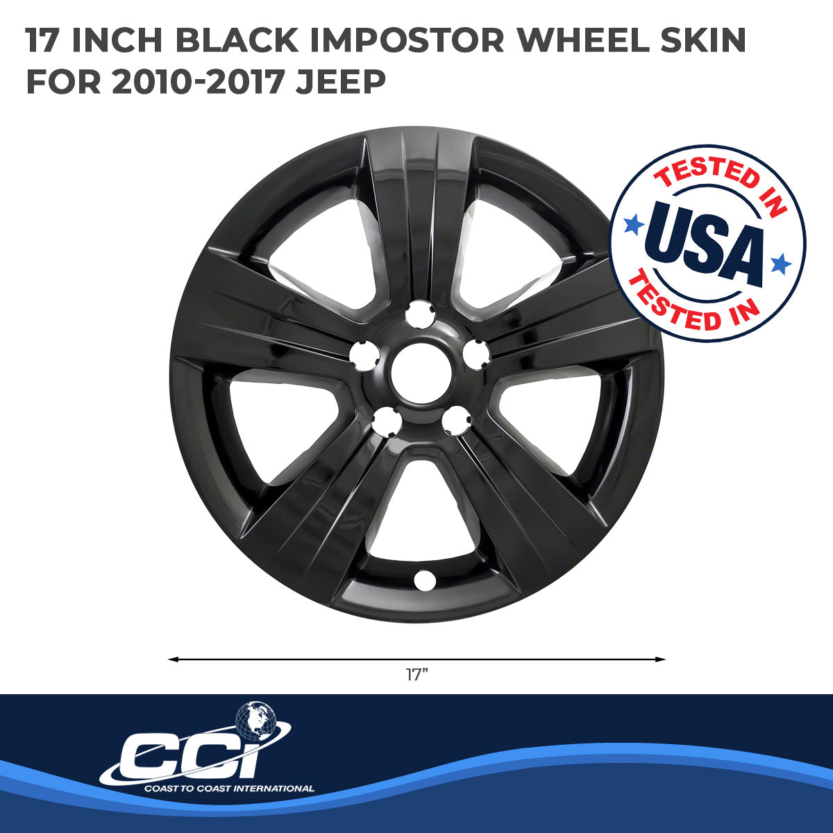 Coast2Coast Wheel Skin, 17 in, 5 Spokes, Gloss Black, Set Of 4 - IWCIMP373BLK