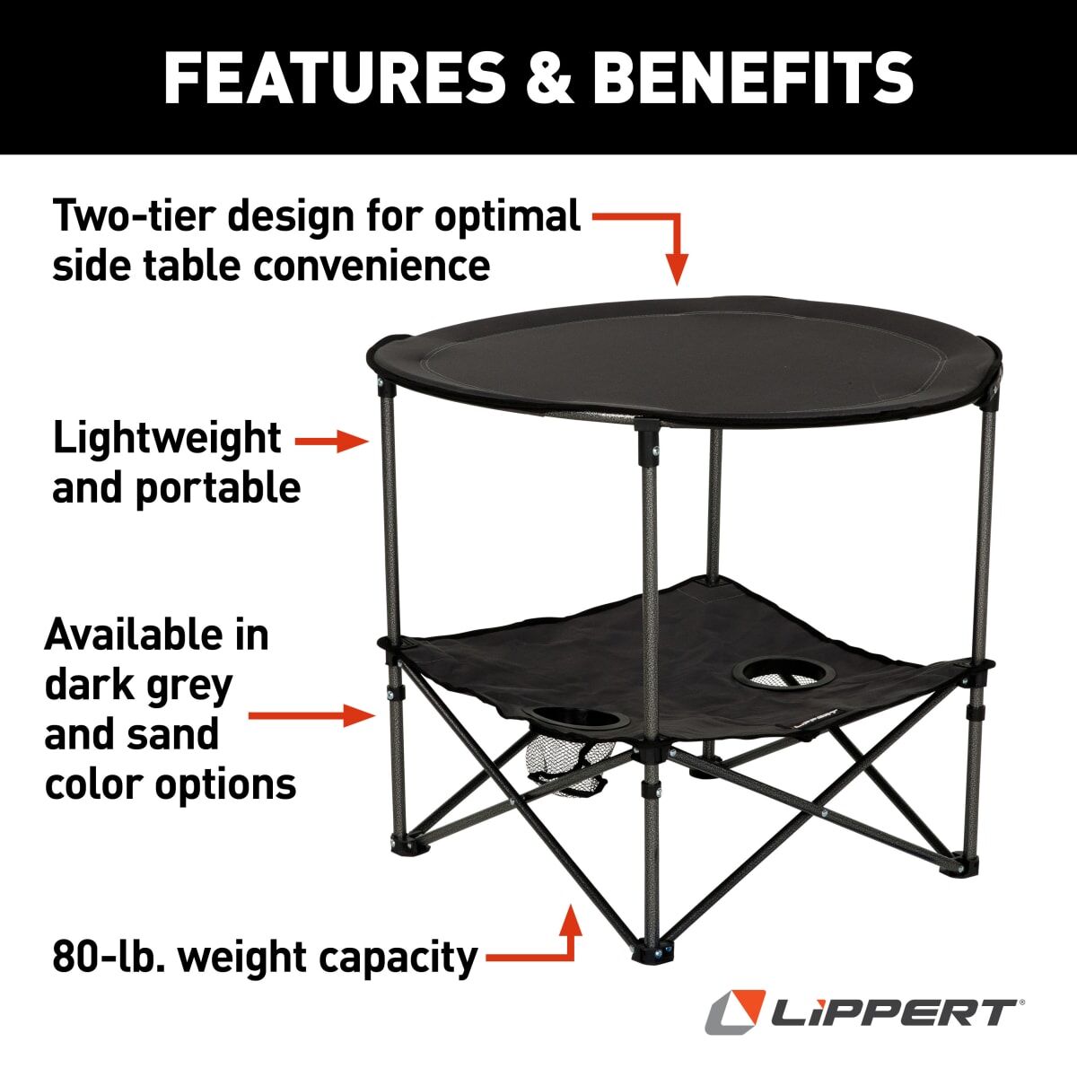 Lippert Table, 28.3 in Length x 28.3 in Width x 23.8 in Depth, 80 lb Weight Capacity - 2023053720