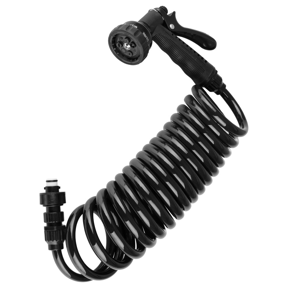 Dura Faucet Exterior Spray Port Quick Connect Hose, 15 ft Length, Coiled, Black - DF-SA187-BK