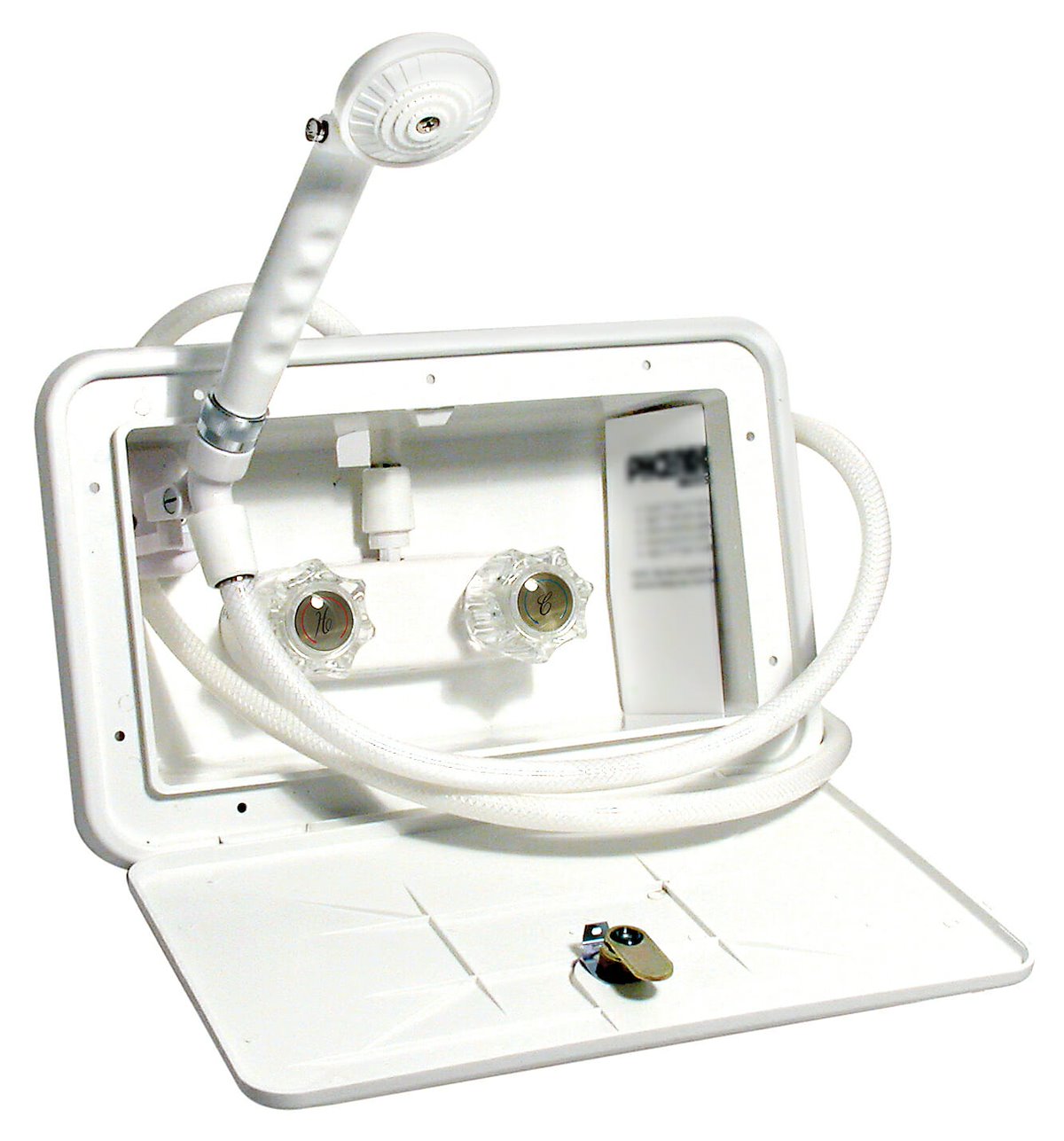 Phoenix Products Exterior Shower, White, With 2 Knob Handle/Hand-Held Shower Head With 59 in Vinyl Hose - PF266201