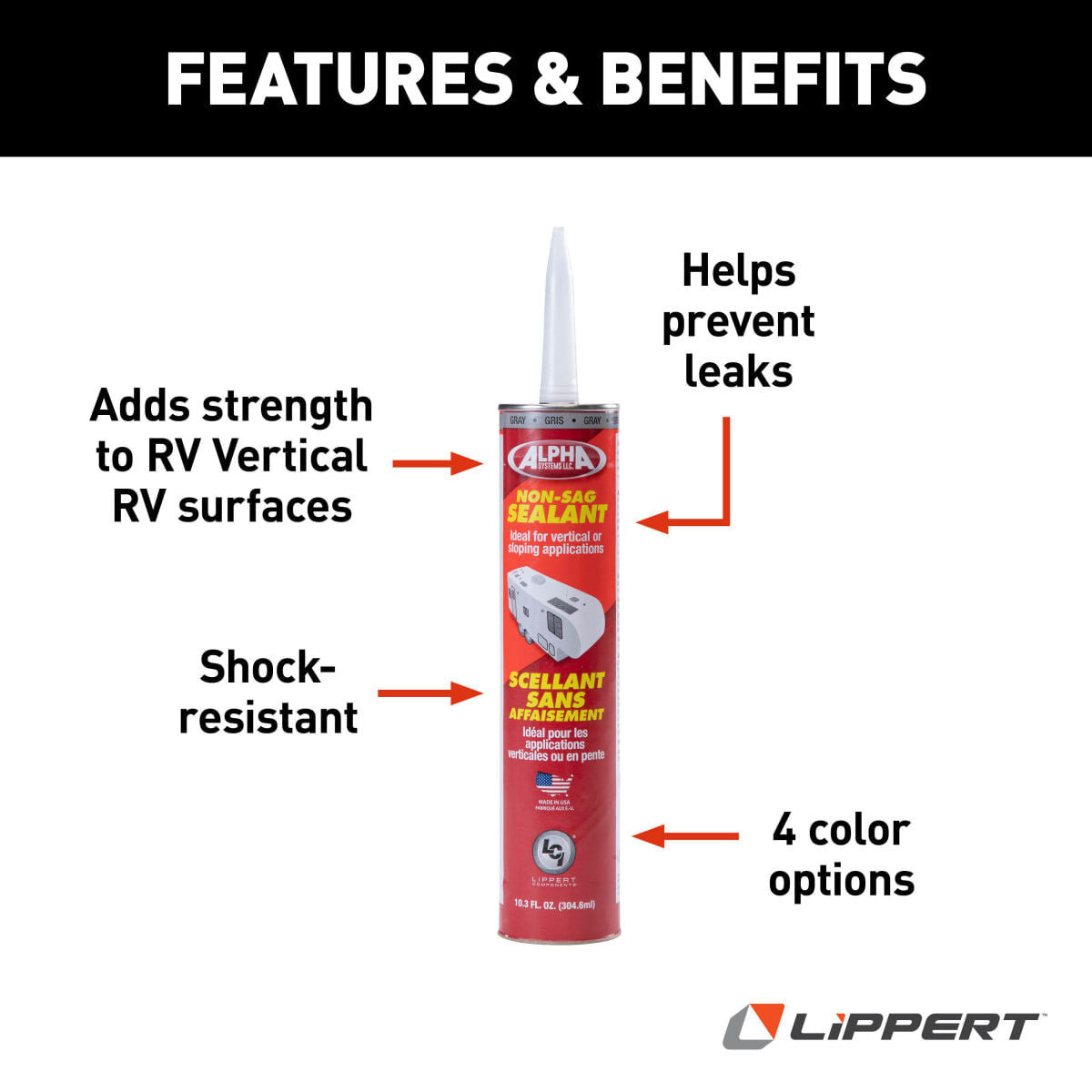 Lippert Caulk Sealant, 1010 Low VOC/Alpha Systems N101003TLCI, 10.3 oz Cartridge - 862159