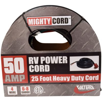 Valterra Power Cord, Siingle 3 Prong Non-Detachable End And End For Hard Wiring, 50 amp, 25 ft Length - A10-5025END