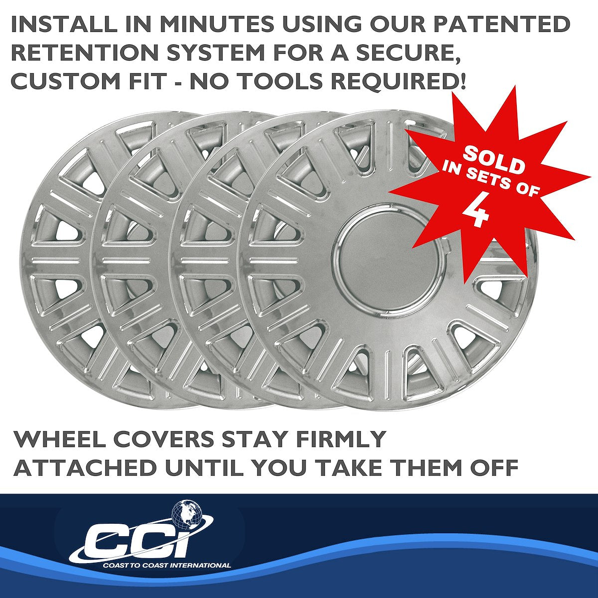 Coast2Coast Wheel Cover, 16 in, 12 Spoke, Chrome Plated/Silver, Set Of 4 - IWC41216CN