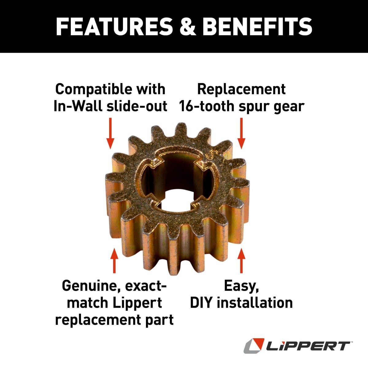 Lippert Slide Out Gear, 16 Teeth, 1 in Outside Diameter - 238893