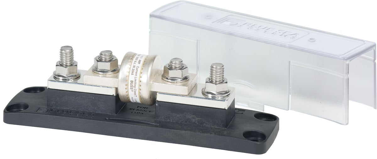 Blue Sea Fuse Block, 160 V DC, 400 amp, With Protective Cover And 8 Write-On Circuit Labels - 5502-BSS