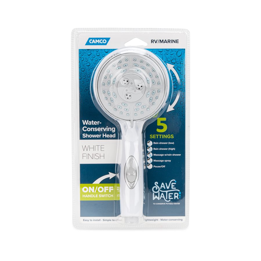 Camco Shower Head, With 4 Available Spray Settings, White - 43711