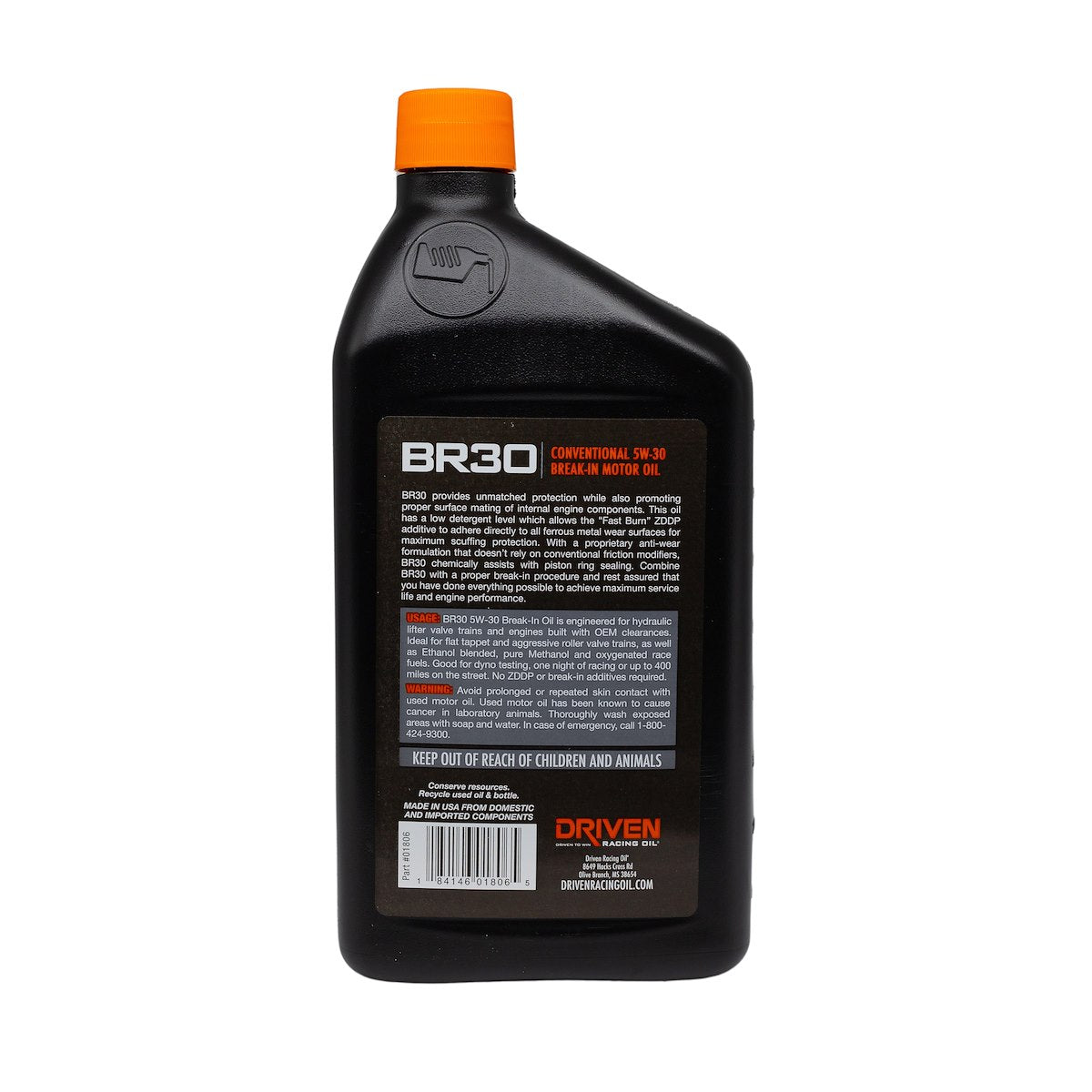 Driven Racing Oil Break-In Oil, BR 30 Series, Use Should Not Exceed 400 Miles, SAE 5W-30 - 01806