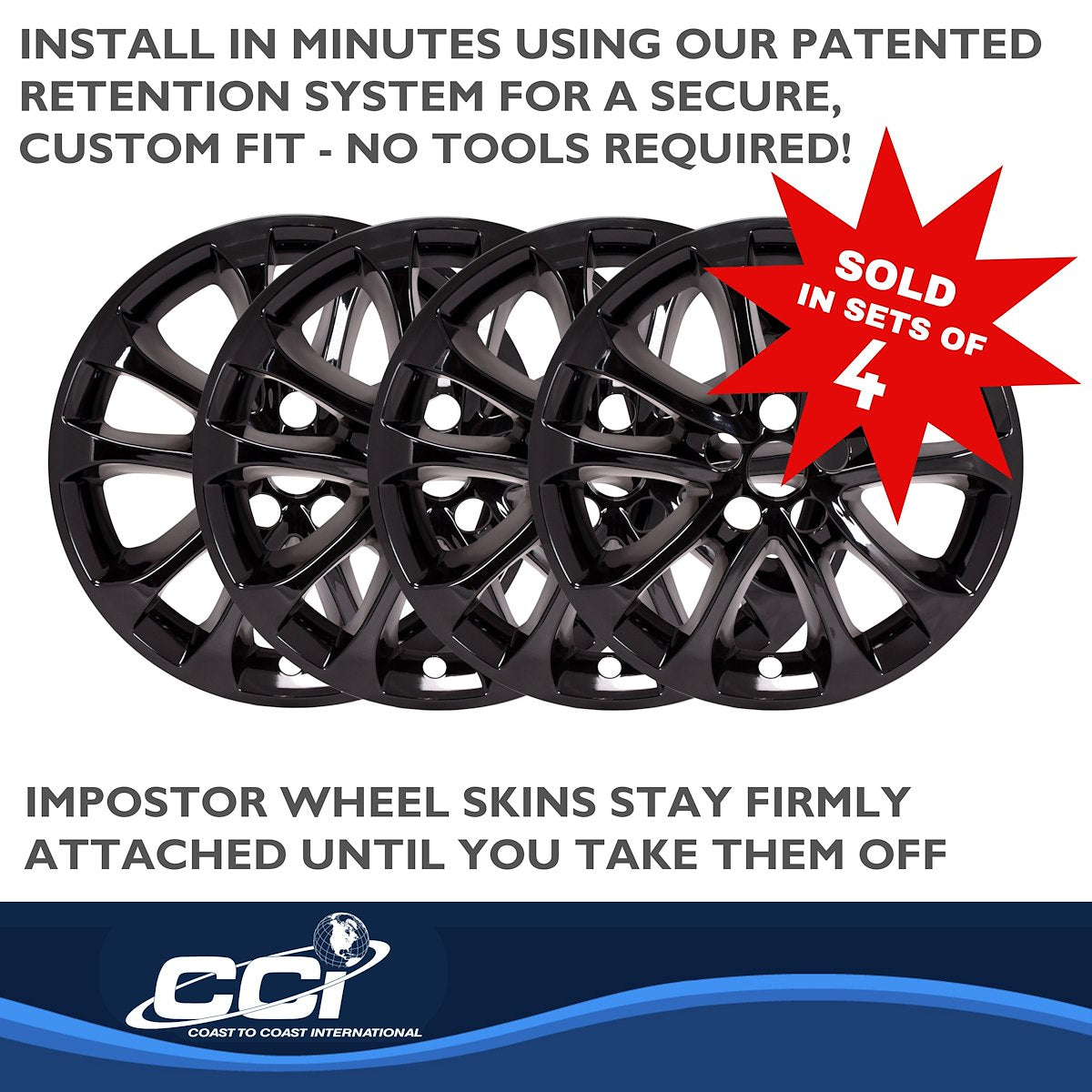 Coast2Coast Wheel Skin, 17 in, 5 Double Spokes, Gloss Black, Set Of 4 - IMP471BLK