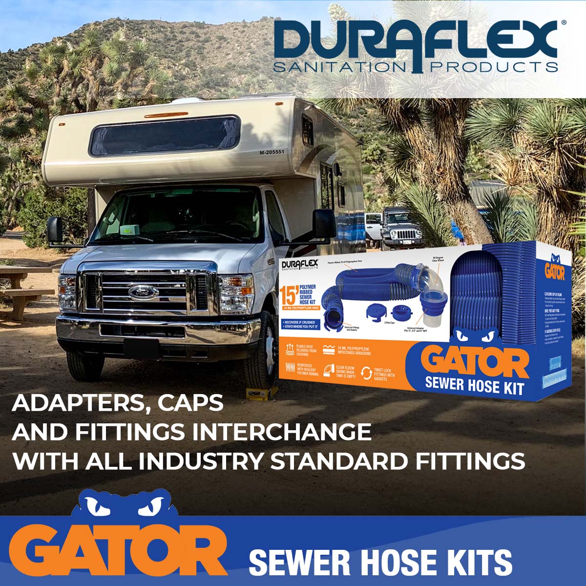 Duraflex Sewer Hose, 15 ft Extended Length, 57 in Compressed Length, 3 in Diameter - 22005