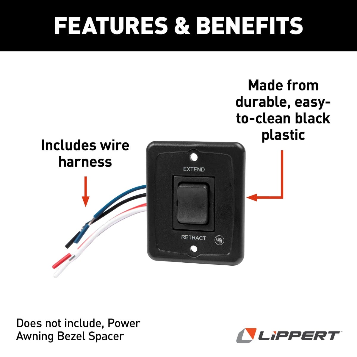 Lippert Awning Switch, Black - 285500