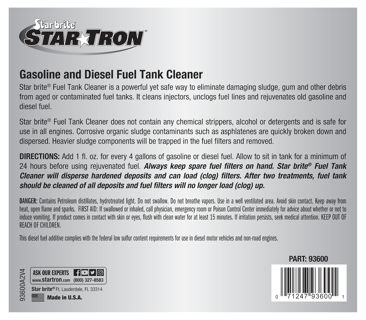 Star Brite Fuel Additive, Treats Up To 250 gal, 64 oz Jug - 093664