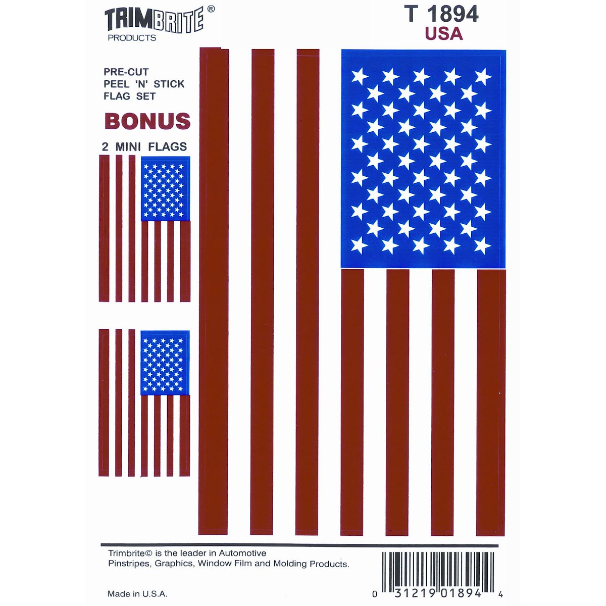 Trimbrite Decal, Red White Blue, 3 1/2 in x 5 1/4 in - T1894