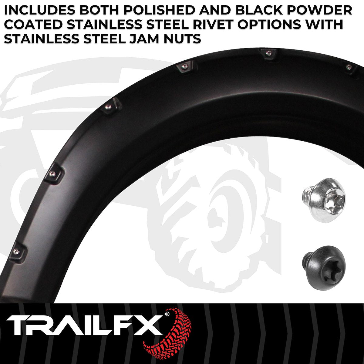 TrailFX Fender Flare, 2 in Front And 2-1/4 in Rear Tire Coverage, Black Smooth Paintable Finish, Set Of 4 - TFF3002S