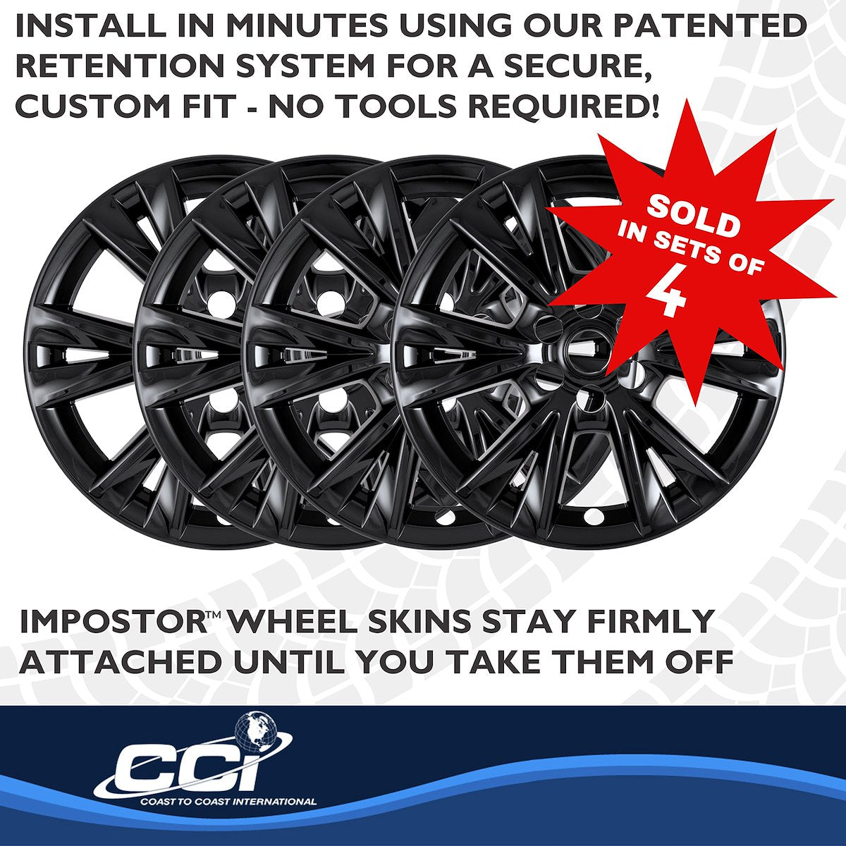 Coast2Coast Wheel Skin, 18 in, 6V Spokes, Gloss Black, Set Of 4 - IMP518BLK