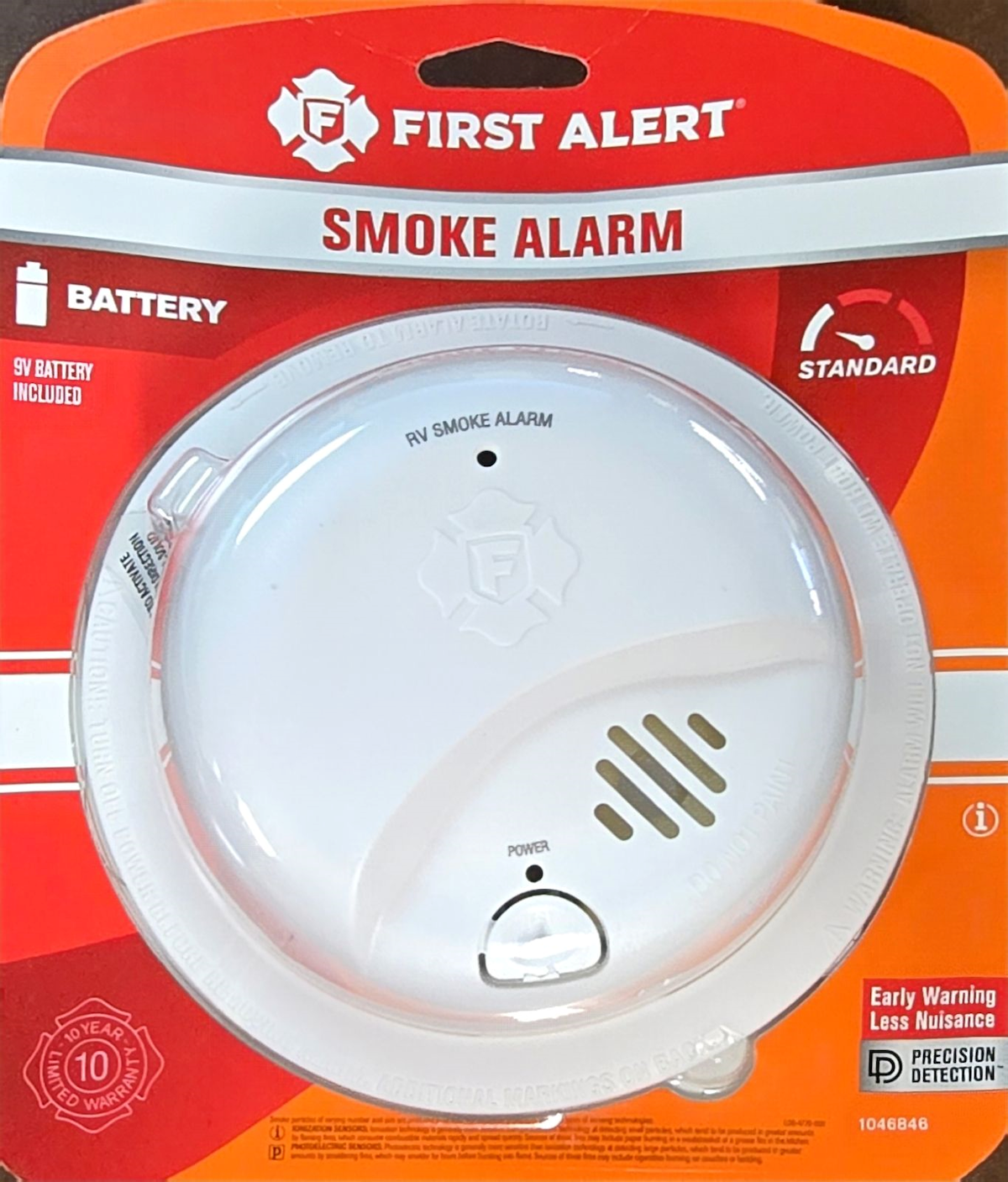 BRK Electronics Smoke Detector, SMI100RV, 5-7/16 Inch Diameter x 1.9 in Depth, Replaceable 9 V Battery Powered - 1046846