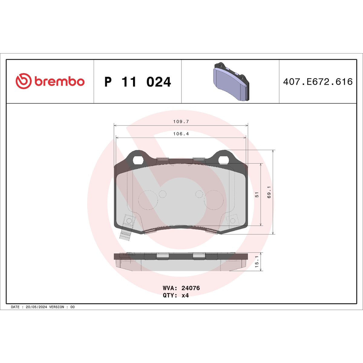 Brembo Brake Pads P11024 product image 4
