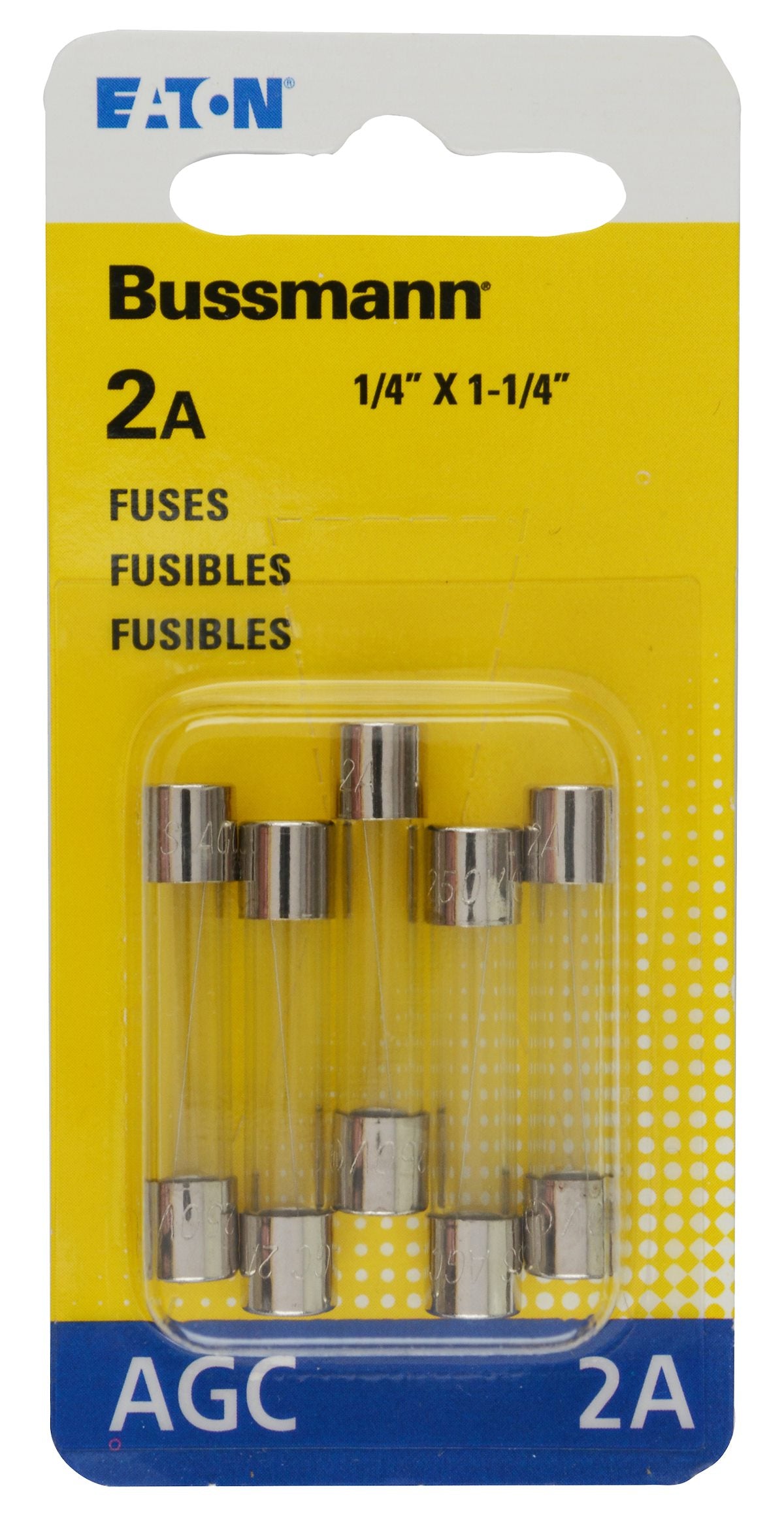 Bussmann Fuse, 2 amp, 1/4 in x 1-1/4 in, Pack Of 5 - BP/AGC-2-RP