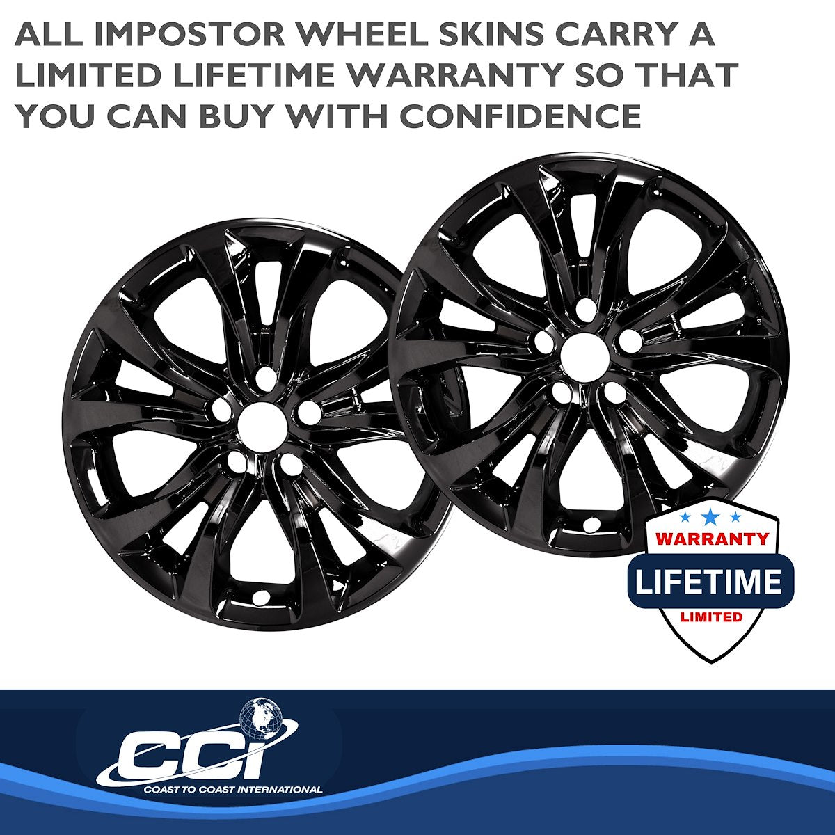 Coast2Coast Wheel Skin, 18 in, 5 Double Spokes, Gloss Black, Set Of 4 - IMP467BLK