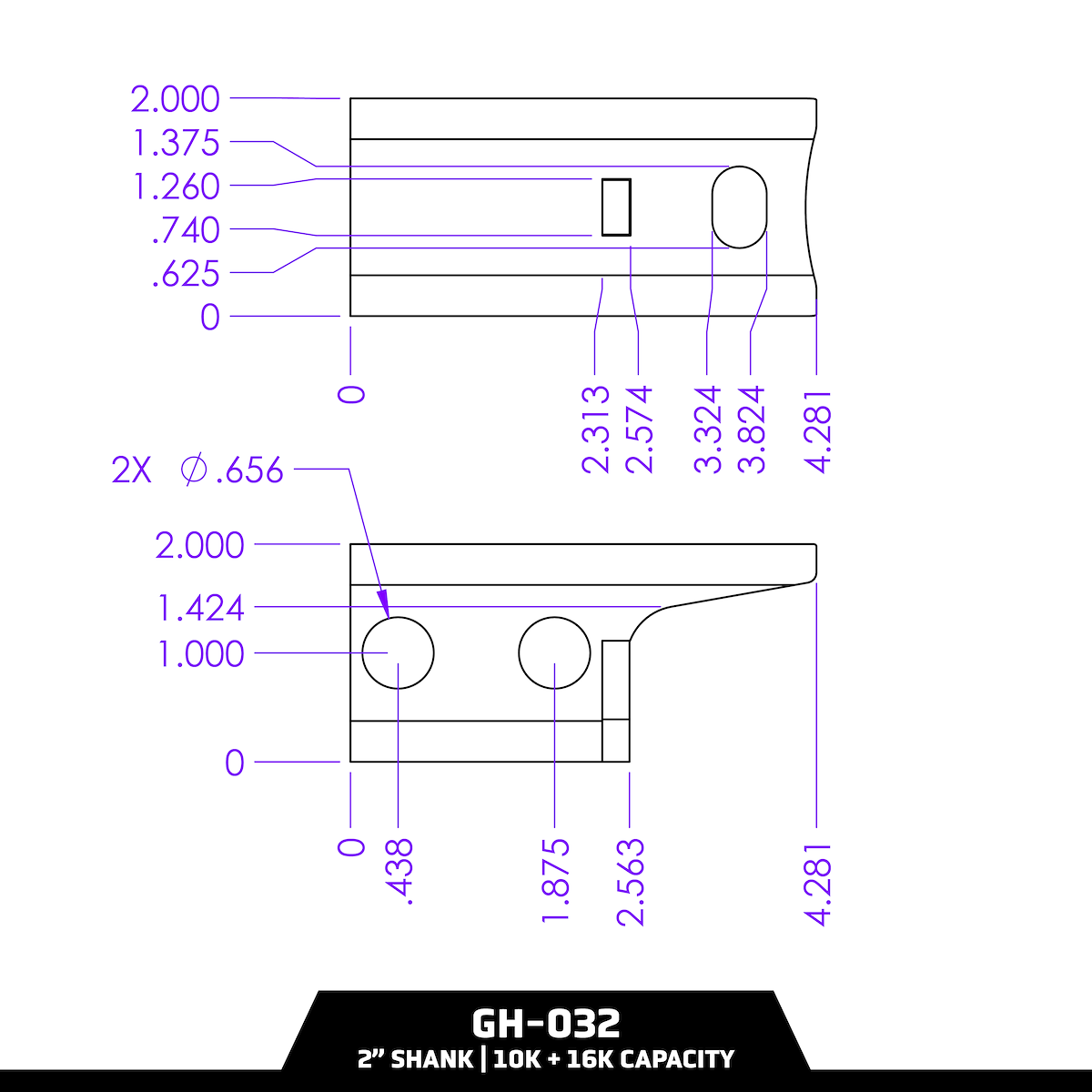 GEN-Y Hitch Pintle Hook Hardware, Fits 2 in Gen-Y Receivers, 10000 to 16000 lb Capacity - GH-032