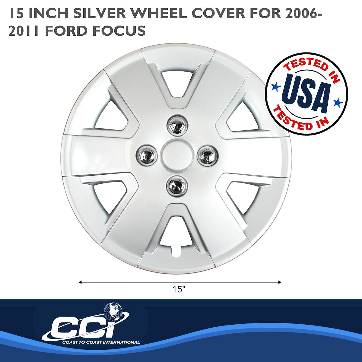 Coast2Coast Wheel Cover, 15 in, 6 Spoke, Spring Steel Clip, Set Of 4 - IWC43215S