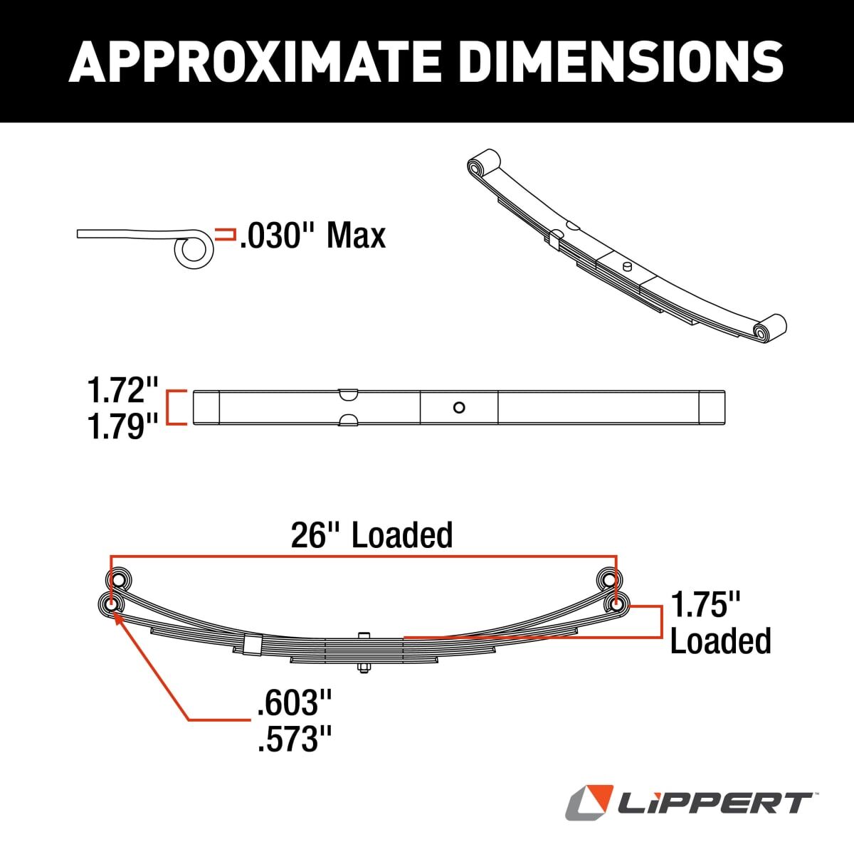 Lippert Trailer Axle Leaf Spring, 25.25 in Free Length, 26 in Loaded Length, 1.5 in Loaded Arch Height - 124903