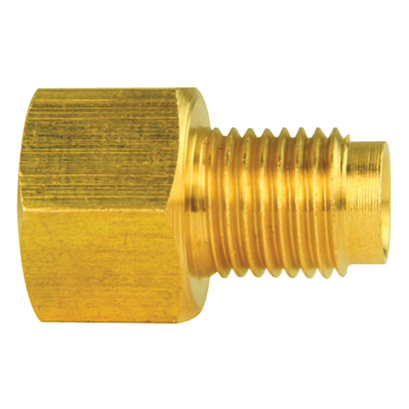 American Grease Stick Brake Line Fitting, Adapts 3/8-24 Port to 1/4 in Domestic Brake Line, Brass, 1 Per Card - BLF-23C