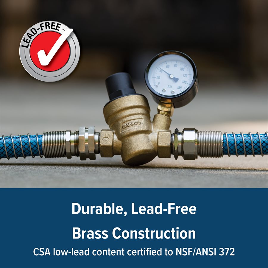 Camco Fresh Water Pressure Regulator, Adjustable/Factory Preset To 45 PSI, Brass - 40058